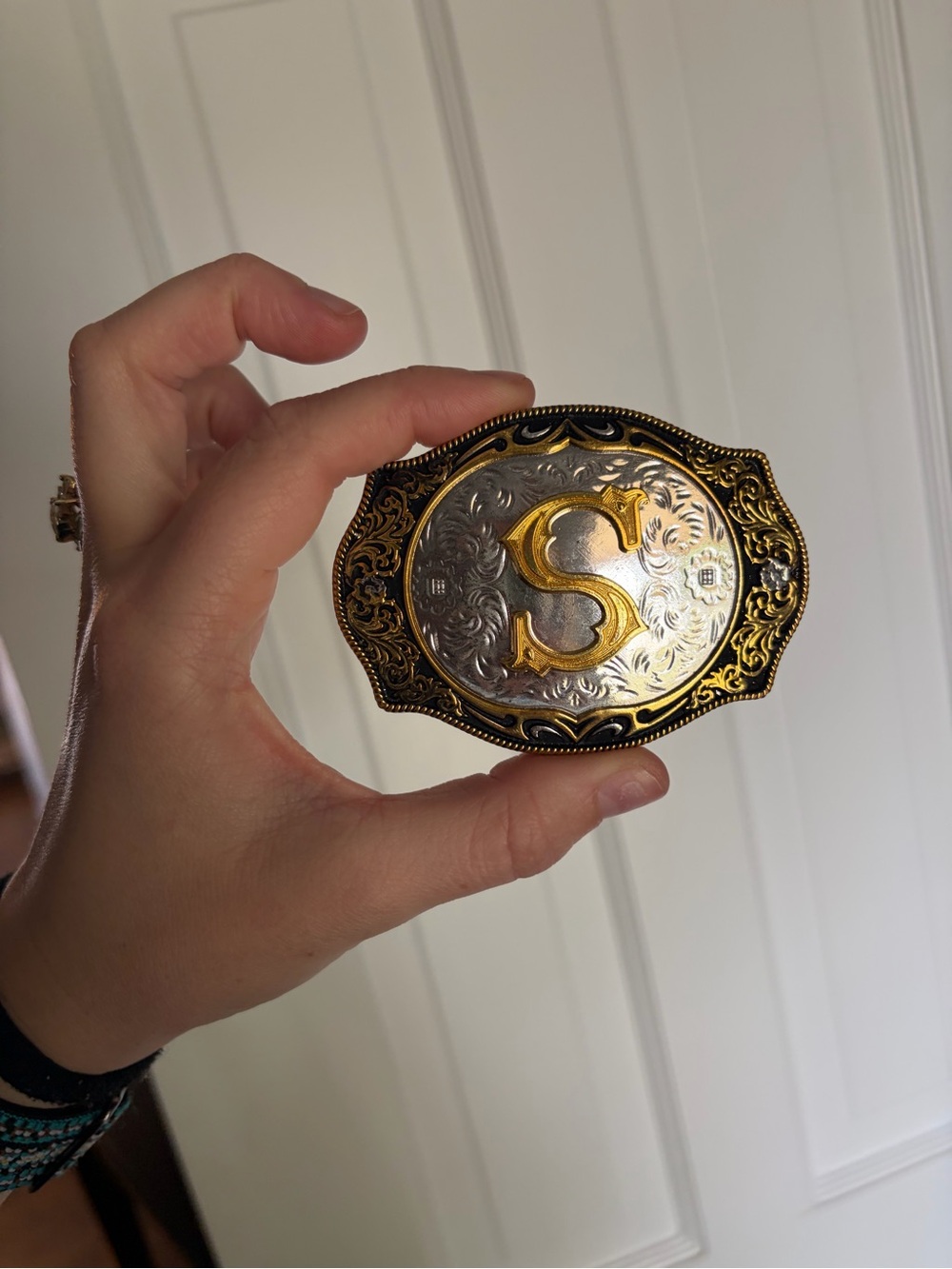 Decorative Gold and Silver Monogram 'S' Belt Buckle